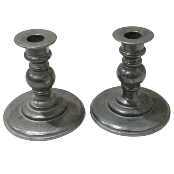 Vintage Pair of Pewter Candlestick Holders Hallmarked 4 Inches High - Picture 1 of 7